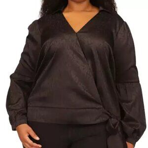 Michael Kors Cheetah Print Top Women's Plus Size 3X Black Long Sleeve Tie Detail